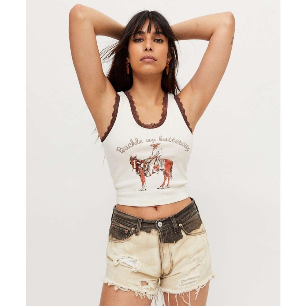 UO - Buckle Up Buttercup Lace Trim Tank Vest
